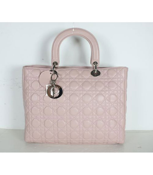 Dior Large Lady Cannage Silver D Tote Bag Pink Leather