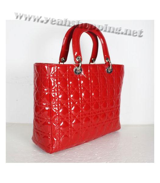Dior Large Lady Cannage Silver D Tote Bag Red Patent Leather-1