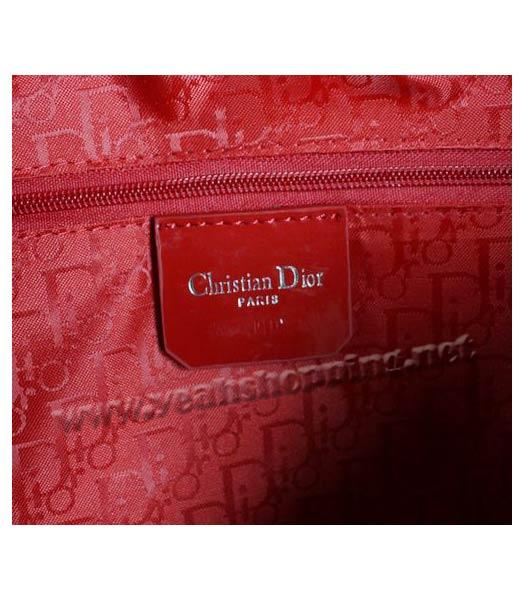 Dior Large Lady Cannage Silver D Tote Bag Red Patent Leather-4