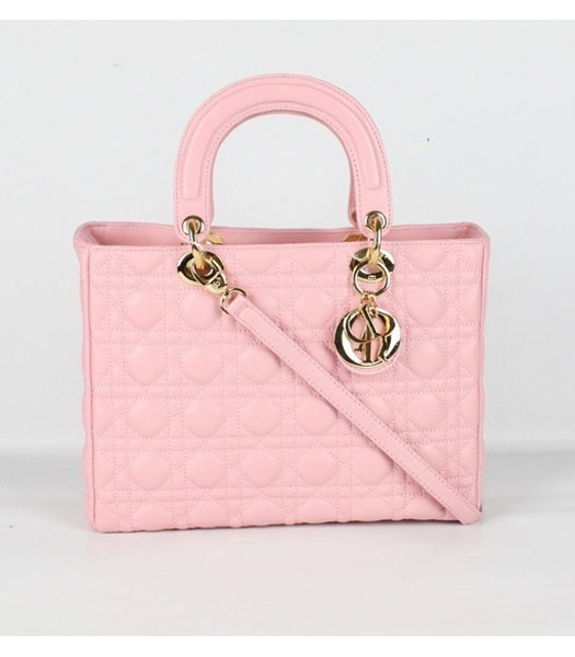 Dior Middle Lady Cannage Gold D Lambskin Tote Bag Pink