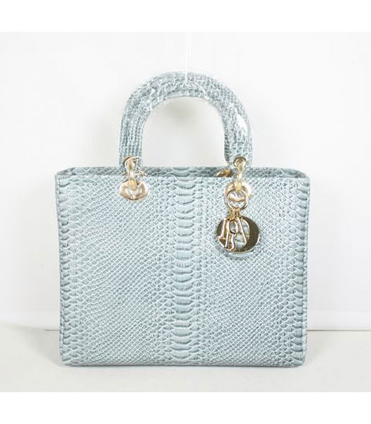 Dior Middle Lady Cannage Golden D Snake Veins Tote Bag Light Blue