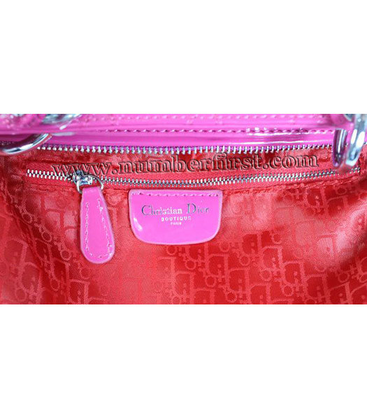 Dior Middle Lady Cannage Silver D Patent Leather Tote Bag Fuchsia-5