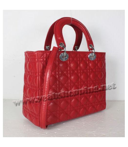 Dior Middle Quilted Lady Cannage Tote Bag Red Leather-1