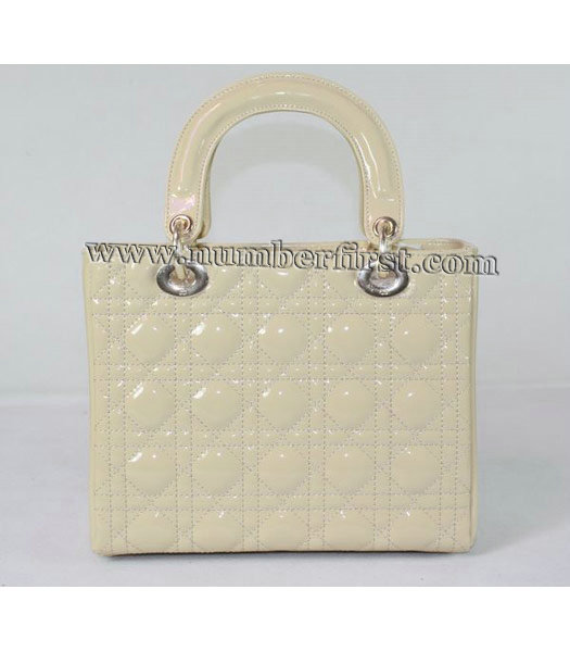 Dior Small Lady Cannage Gold D Tote Bag Apricot Patent Leather-2