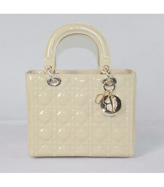 Dior Small Lady Cannage Gold D Tote Bag Apricot Patent Leather