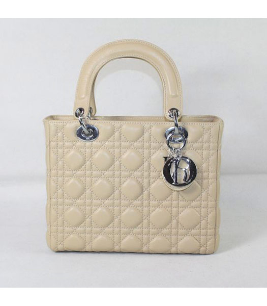 Dior Small Lady Cannage Silver D Tote Bag Apricot Lambskin
