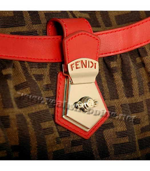 Fendi 2010 New Canvas Handbag with Red Leather Trim-1