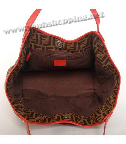 Fendi 2010 New Canvas Handbag with Red Leather Trim-3