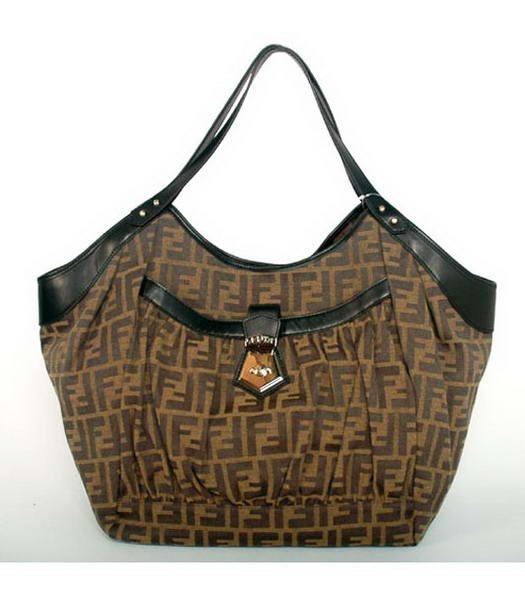 Fendi 2011 New Canvas Handbag with Black Leather Trim