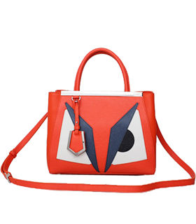 Fendi 2jours Angry Birds Orange Red Leather Small Tote Bag
