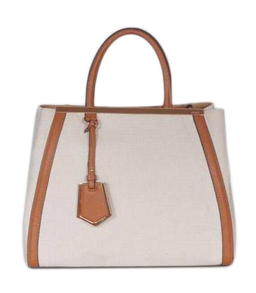 Fendi 2Jours Apricot Linen With Leather Tote Bag