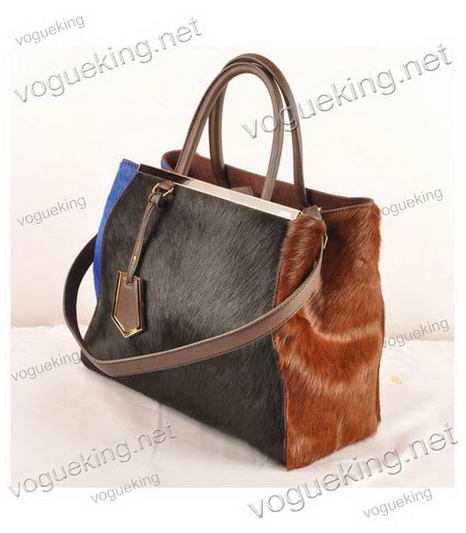 Fendi 2jours BlackBlueCoffee Horsehair Leather Tote Bag-1