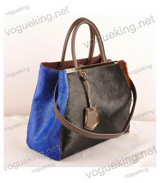 Fendi 2jours BlackBlueCoffee Horsehair Leather Tote Bag-2