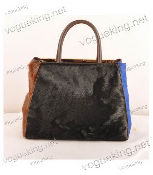 Fendi 2jours BlackBlueCoffee Horsehair Leather Tote Bag-3