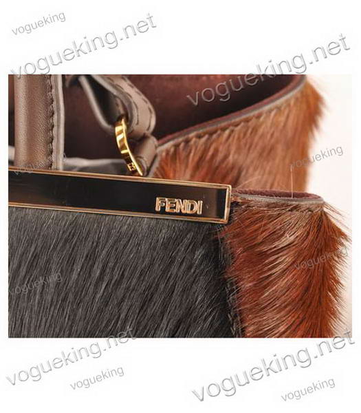 Fendi 2jours BlackBlueCoffee Horsehair Leather Tote Bag-6