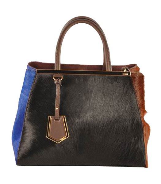 Fendi 2jours BlackBlueCoffee Horsehair Leather Tote Bag