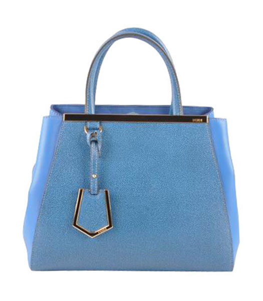 Fendi 2jours Blue Caviar Leather With Sea Blue Ferrari Leather Small Tote Bag
