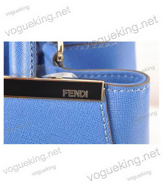 Fendi 2jours Blue Cross veins Leather Small Tote Bag-5