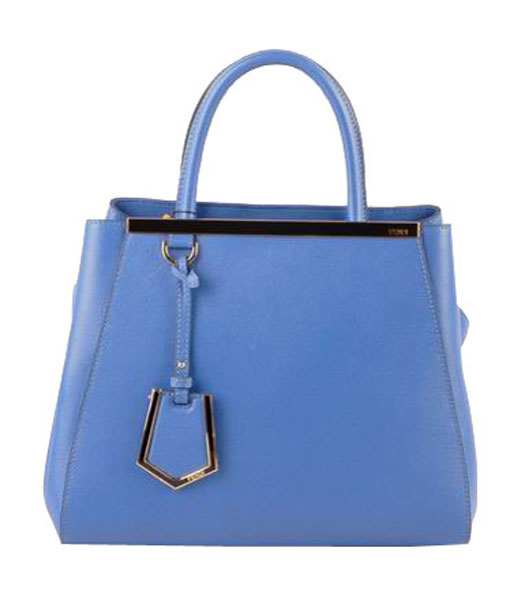 Fendi 2jours Blue Cross veins Leather Small Tote Bag