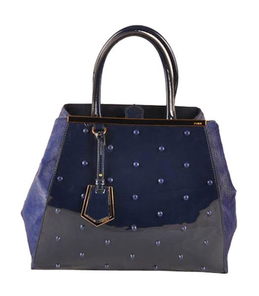 Fendi 2jours Blue Patent Leather With Horsehair Leather Large Tote Bag