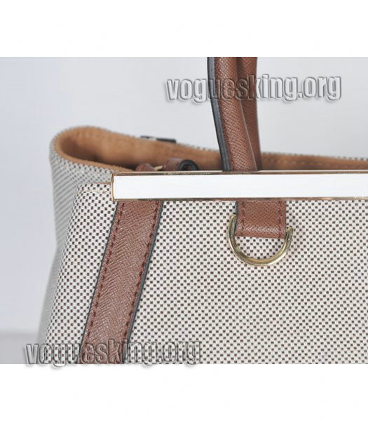 Fendi 2Jours Coffee Linen With Leather Tote Bag-5