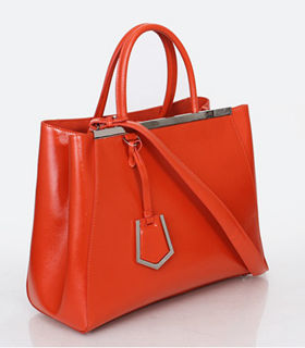 Fendi 2jours Orange Red Cross Veins Patent Leather Tote Bag