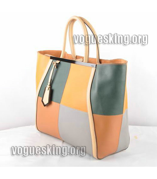 Fendi 2jours Orange Studded Veins Leather Tote Bag-1