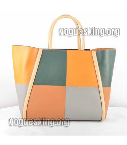 Fendi 2jours Orange Studded Veins Leather Tote Bag-2
