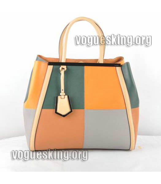 Fendi 2jours Orange Studded Veins Leather Tote Bag-3
