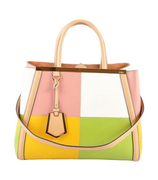 Fendi 2jours Pink Imported With Mixed Colors Leather Tote Bag