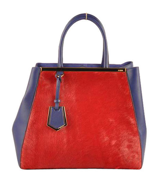 Fendi 2jours Red Horsehair Leather With Purple Ferrari Leather Large Tote Bag