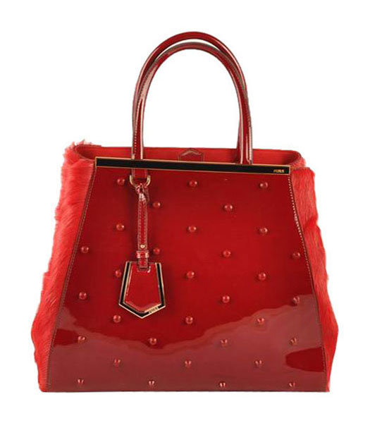 Fendi 2jours Red Patent Leather With Horsehair Leather Large Tote Bag