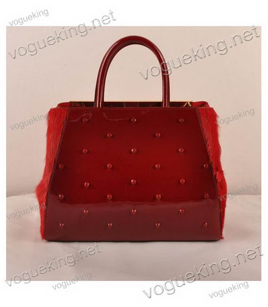 Fendi 2jours Red Patent Leather With Horsehair Leather Tote Bag-2