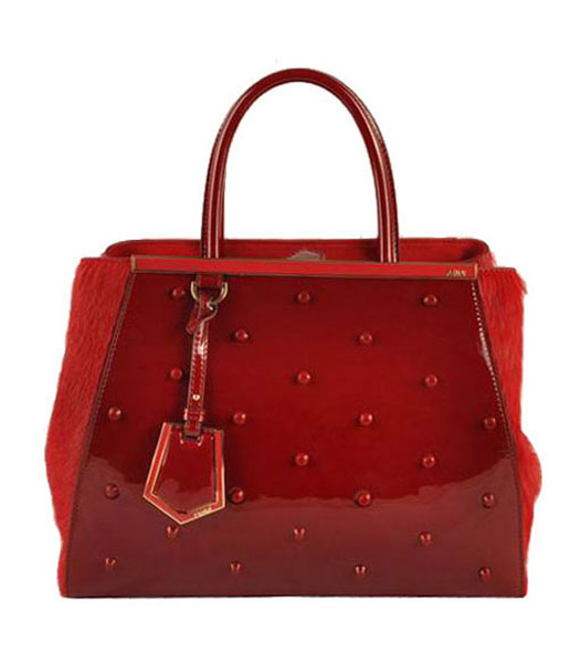Fendi 2jours Red Patent Leather With Horsehair Leather Tote Bag