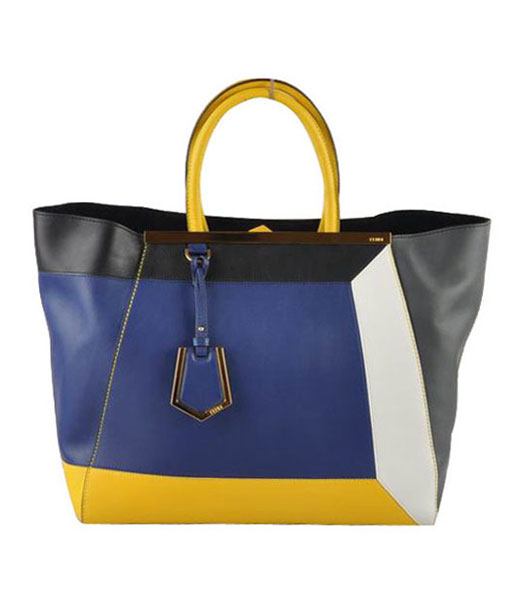 Fendi 2jours Red Soft Calfskin With Blue Leather Tote Bag