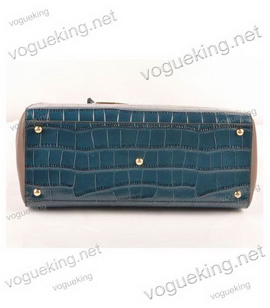 Fendi 2jours Sapphire Blue Croc Veins Leather With Dark Coffee Ferrari Leather Tote Bag-3