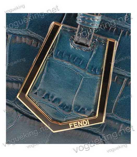 Fendi 2jours Sapphire Blue Croc Veins Leather With Dark Coffee Ferrari Leather Tote Bag-5