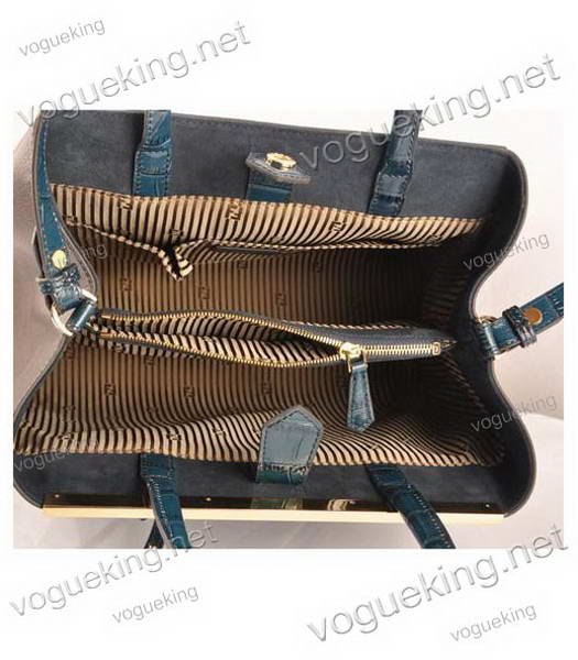 Fendi 2jours Sapphire Blue Croc Veins Leather With Dark Coffee Ferrari Leather Tote Bag-6