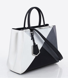 Fendi 2Jours Small Colorblock Black Cross Veins Leather Medium Tote Bag