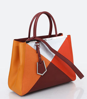 Fendi 2Jours Small Colorblock Jujube Cross Veins Leather Medium Tote Bag-2