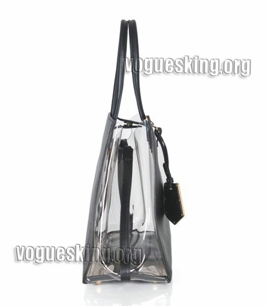 Fendi 2jours Transparent Plastic With Black Cross Veins Leather Tote Bag-2