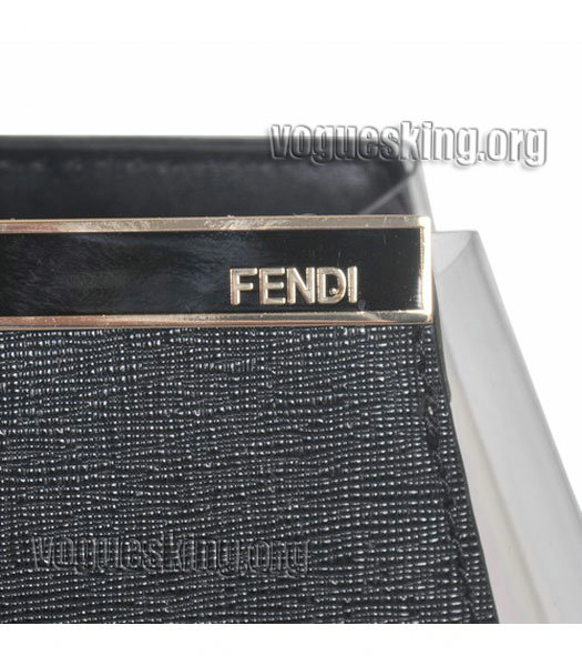 Fendi 2jours Transparent Plastic With Black Cross Veins Leather Tote Bag-5