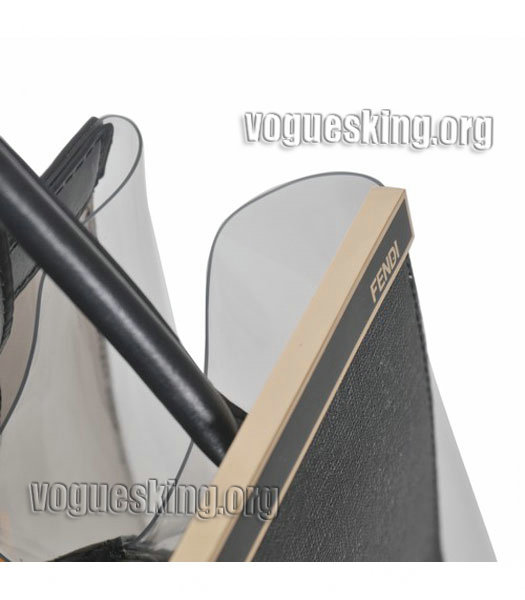 Fendi 2jours Transparent Plastic With Black Cross Veins Leather Tote Bag-6
