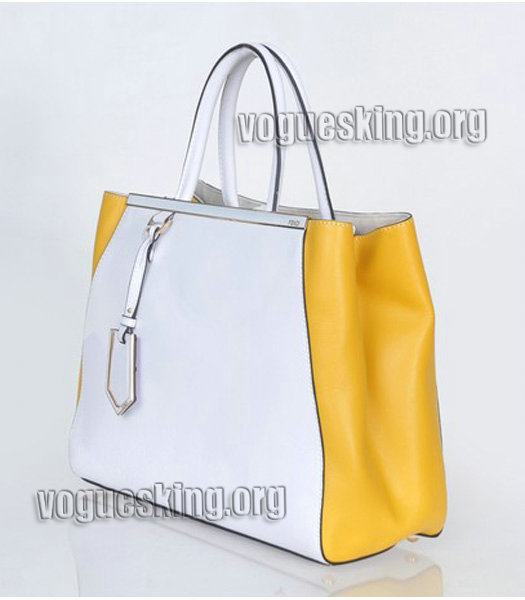Fendi 2jours White/Yellow Original Leather Tote Bag-1
