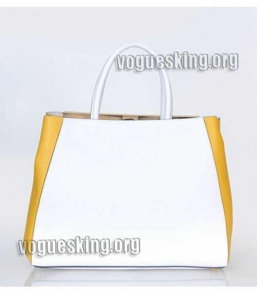 Fendi 2jours White/Yellow Original Leather Tote Bag-2