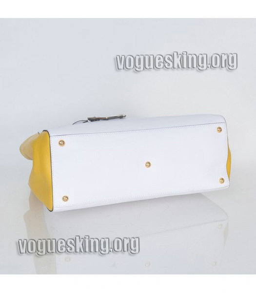 Fendi 2jours White/Yellow Original Leather Tote Bag-3
