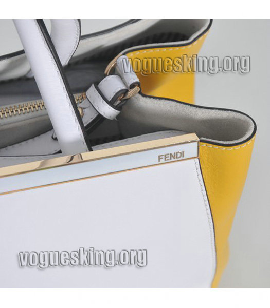 Fendi 2jours White/Yellow Original Leather Tote Bag-4