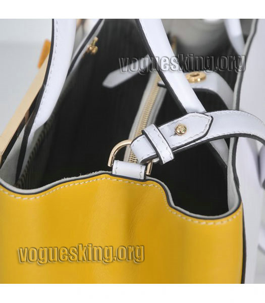 Fendi 2jours White/Yellow Original Leather Tote Bag-5