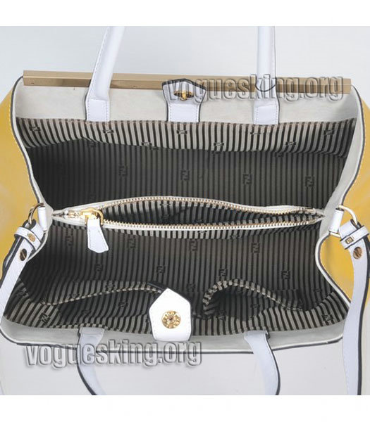 Fendi 2jours White/Yellow Original Leather Tote Bag-6