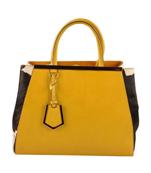 Fendi 2jours Yellow Cross veins With BlackWhite Horsehair Leather Tote Bag